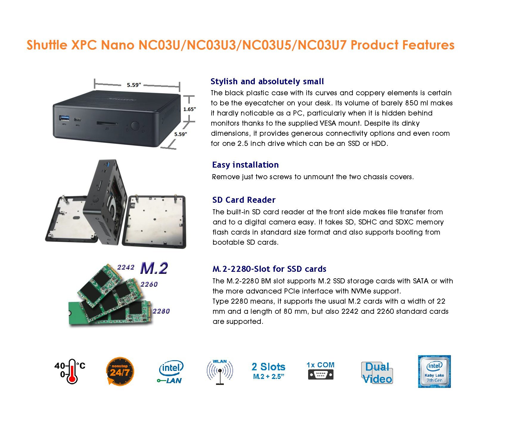 Shuttle Xpc Nano Nc03u3 Intel Kabylake U I3 7100u Mini